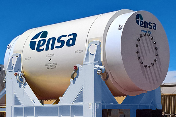 nuclear fuel cask with ENSA branding