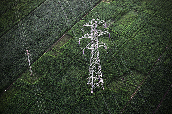 Electricity pylons in farmland